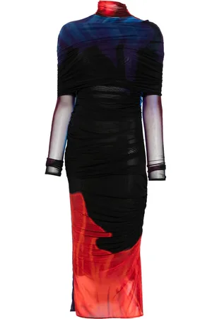 MUGLER Vestido midi translúcido fruncido