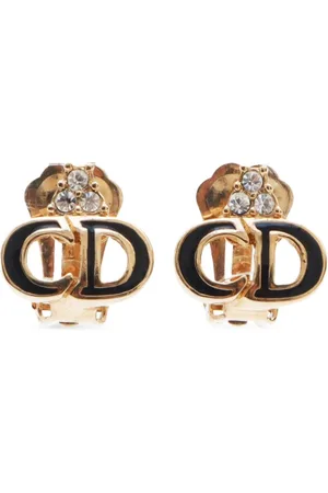 Dior Pendientes de clip con logo de strass 2000