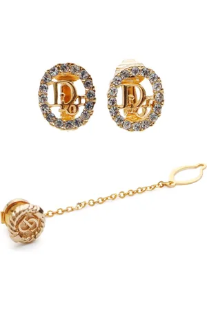 Dior Set de pines y pendientes con logo de strass 1990-2000