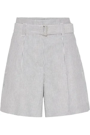 Brunello Cucinelli Pantalones cortos a rayas con aplique Monili