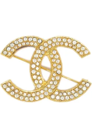 CHANEL Broche con logo CC con apliques de strass 1990-2000