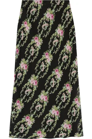 LOVESHACKFANCY Falda midi con rosa en intarsia