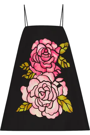 Oscar de la Renta Vestido corto con diseño trapezoidal y rosa estampada