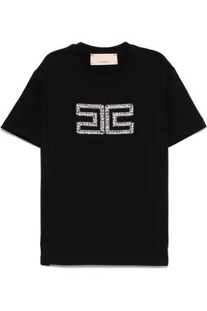 Elisabetta Franchi Camiseta con logo de cristales