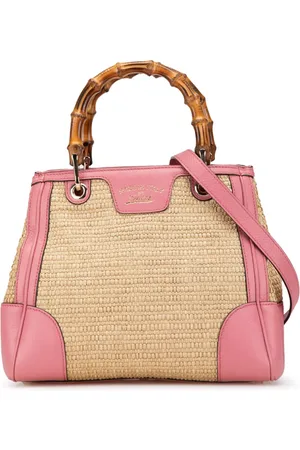 Gucci Bolso satchel shopper pequeño de rafia y bambú 2000-2015