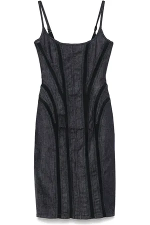 MUGLER Vestido midi vaquero con panel de malla