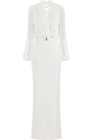 Elisabetta Franchi Vestido largo de crepé con cinturón