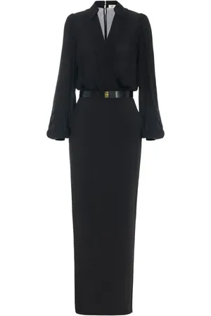 Elisabetta Franchi Vestido largo de crepé con cinturón