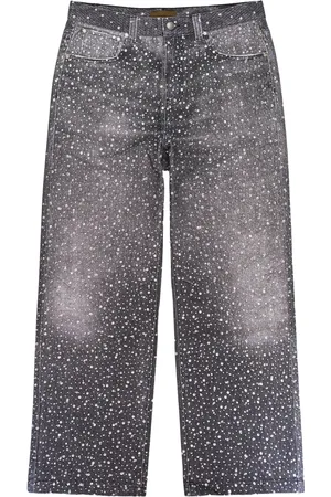 BIRTH OF ROYAL CHILD Vaqueros rectos "Black" con apliques de strass