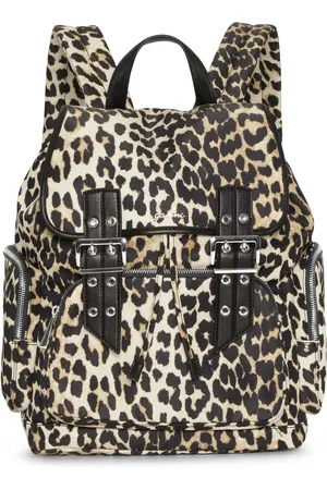 Ganni Mochila con estampado de leopardo