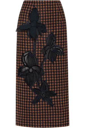 Oscar de la Renta Falda de tubo con bordado Orchid y cuadros de tweed