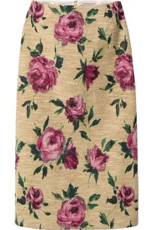 La DoubleJ Falda de tubo fruncida con rosa estampada