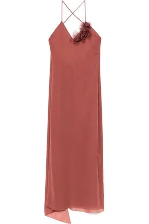 BLUMARINE Vestido georgette largo con aplique floral
