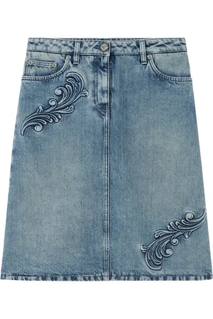 VERSACE Falda midi Barocco de tela vaquera acampanada