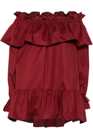 Saint Laurent Vestido corto de algodón con volantes