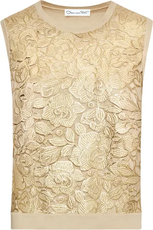 Oscar de la Renta Top sin mangas Gold Foil English Rose