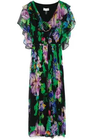 NISSA Vestido midi de seda con estampado floral