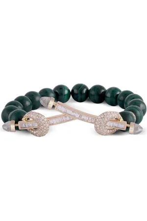 Ananya Pulsera Chakra Twin en oro amarillo de 18 ct con diamantes y malaquita