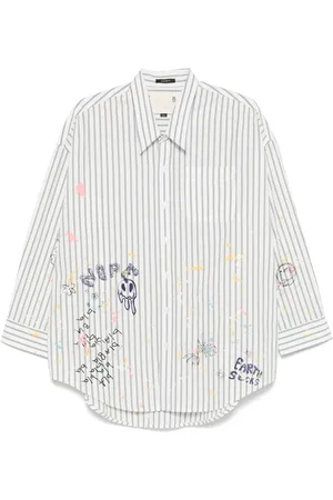 R13 Camisa a rayas con manchas de pintura