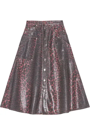 Ganni Falda midi con estampado de leopardo
