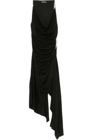 DAVID KOMA Vestido midi asimétrico con detalle de cristal