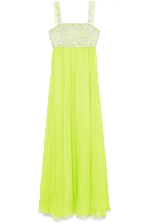 Dina Melwani Vestido largo con apliques de cristal