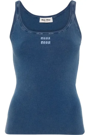 Miu Miu Top de canalé fino con logo bordado