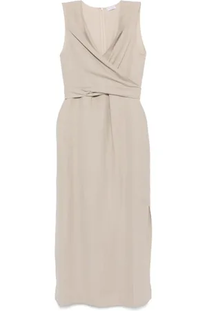 Brunello Cucinelli Vestido midi con efecto cruzado