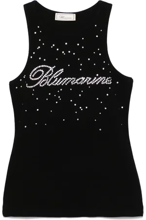 BLUMARINE Top sin mangas con logo de cristales
