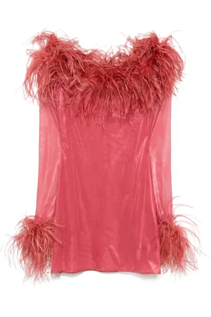 Oseree Vestido corto con ribete de plumas