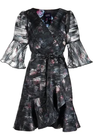 Marchesa Notte Vestido cruzado con motivo floral