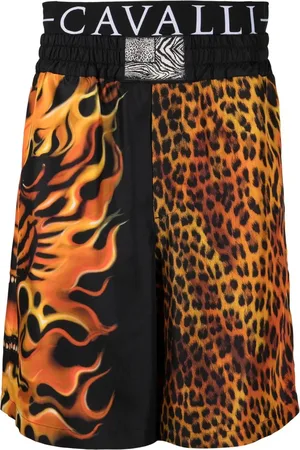 Roberto Cavalli Bermudas con parche animalier y logo