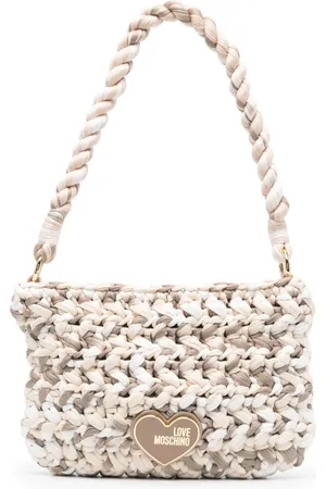 Moschino Bolso de hombro de ganchillo con placa del logo