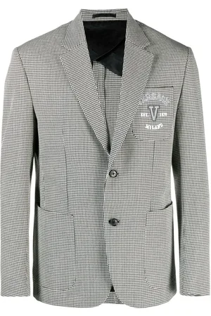 VERSACE Blazer con logo bordado y motivo pied de poule