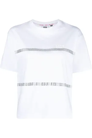 GCDS Camiseta a rayas de strass
