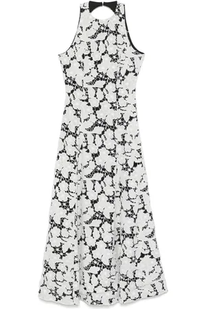 ROTATE Vestido midi acampanado con bordado inglés