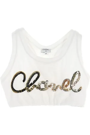 CHANEL Top sin mangas con logo de lentejuelas 1986-1988