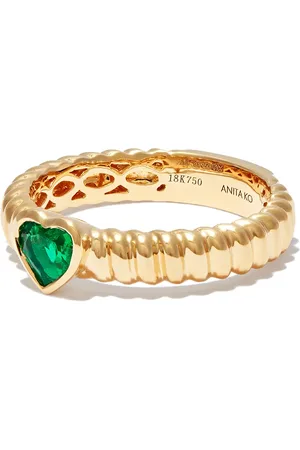 Anita Anillo Thin Zoe con diseño de corazón en oro de 18kt con esmeralda