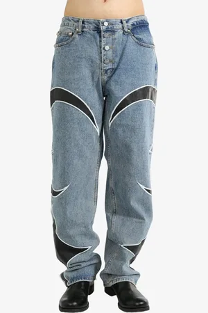 THUG CLUB Leather panelled jeans