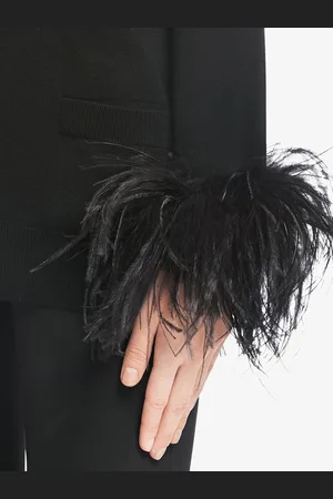Prada Cárdigan con cinturón y apliques de plumas