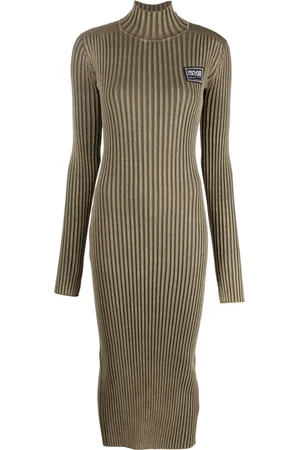 VERSACE Vestido midi con parche del logo