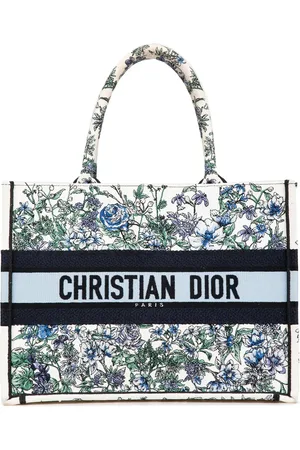 Dior Bolso shopper mediana de lona con bordados de flores 2023