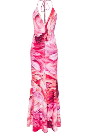 Roberto Cavalli Vestido con plumas estampadas