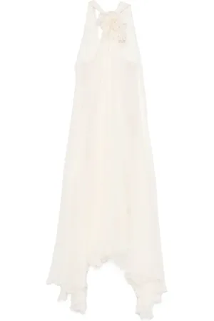 BLUMARINE Vestido largo de seda con apliques florales
