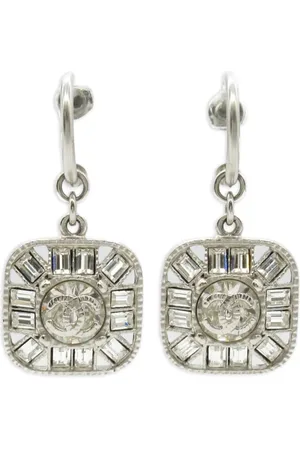 CHANEL Pendientes con colgante CC con apliques de strass 1986-1988