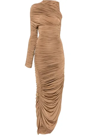 MUGLER Vestido largo fruncido asimétrico