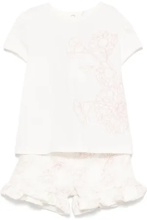 PATACHOU Pantalones vaqueros cortos y camiseta con bordado floral