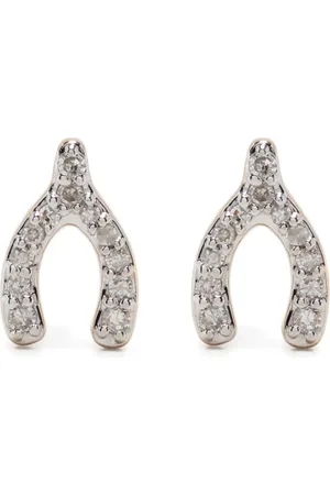 Adina Reyter Pendientes Wishbone en oro amarillo de 14kt con diamantes
