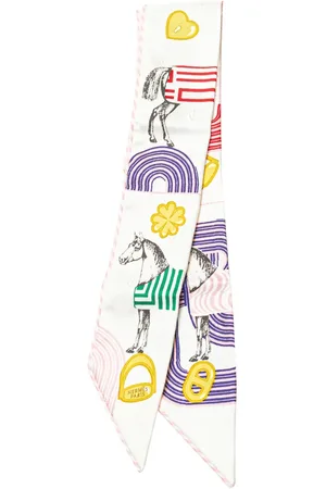 Hermès Fular Twilly Garde Robe Pop Charms de seda 2010-2024