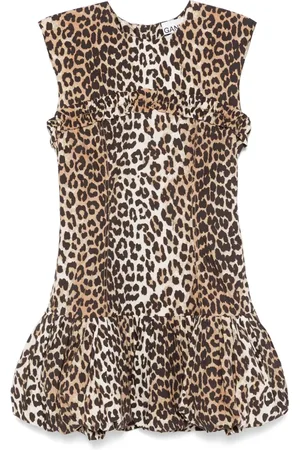 Ganni Vestido midi de algodón con estampado de leopardo